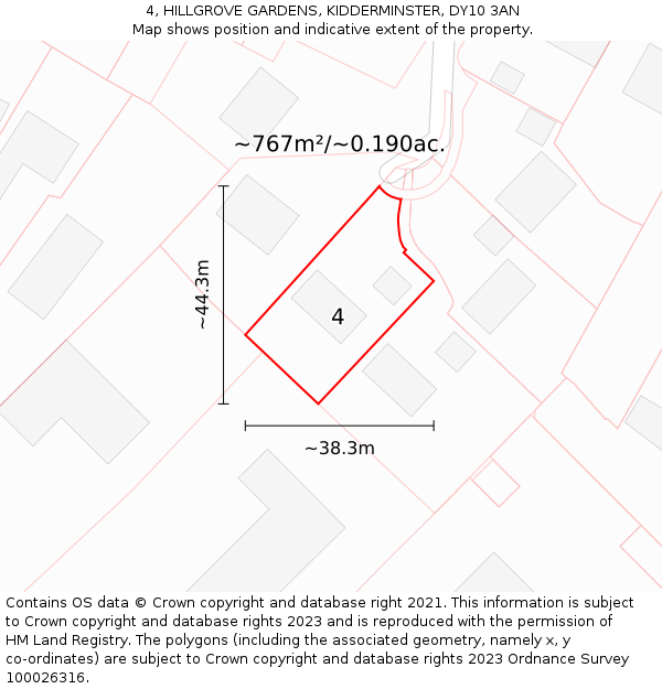 4, HILLGROVE GARDENS, KIDDERMINSTER, DY10 3AN: Plot and title map
