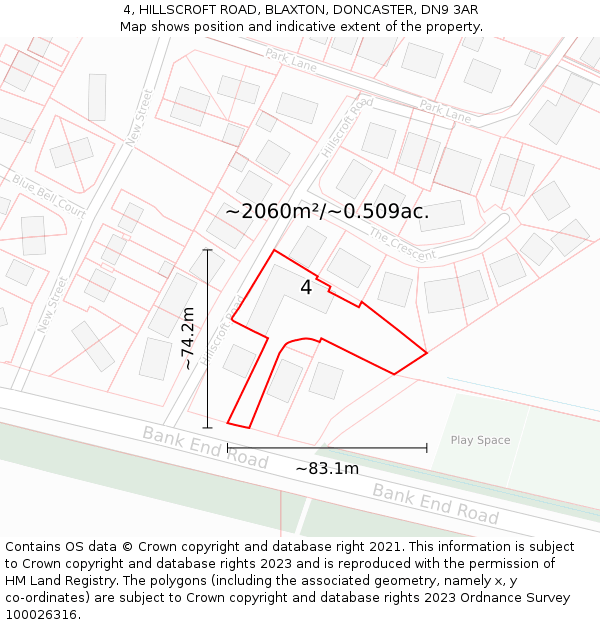 4, HILLSCROFT ROAD, BLAXTON, DONCASTER, DN9 3AR: Plot and title map
