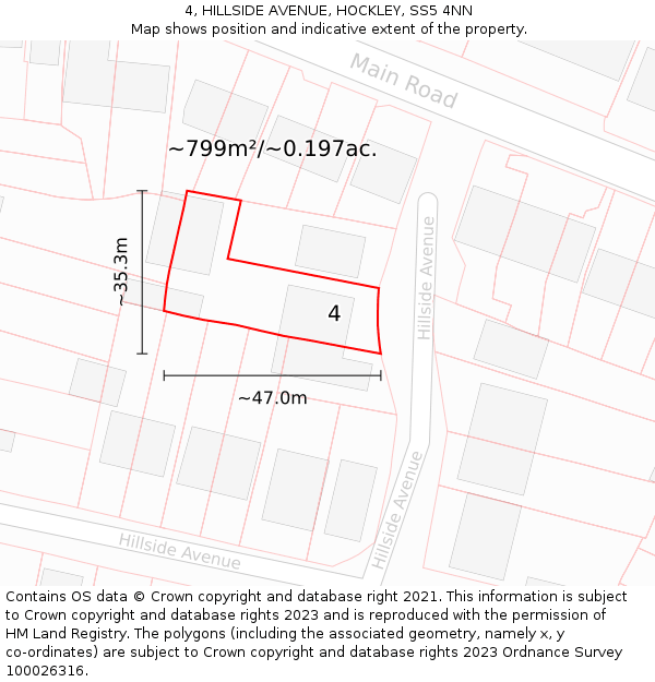 4, HILLSIDE AVENUE, HOCKLEY, SS5 4NN: Plot and title map