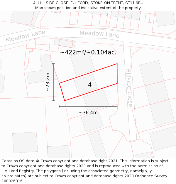 4, HILLSIDE CLOSE, FULFORD, STOKE-ON-TRENT, ST11 9RU: Plot and title map