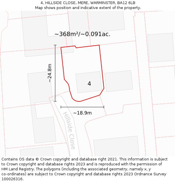 4, HILLSIDE CLOSE, MERE, WARMINSTER, BA12 6LB: Plot and title map