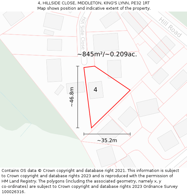4, HILLSIDE CLOSE, MIDDLETON, KING'S LYNN, PE32 1RT: Plot and title map