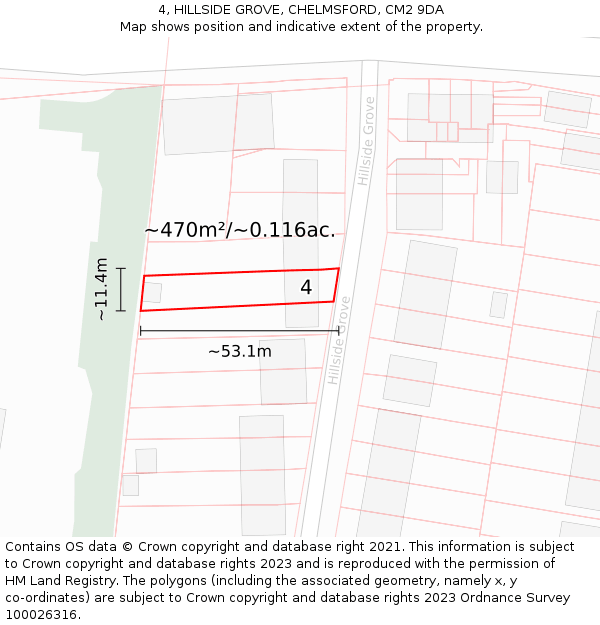 4, HILLSIDE GROVE, CHELMSFORD, CM2 9DA: Plot and title map