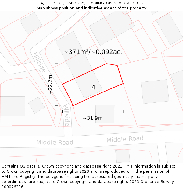 4, HILLSIDE, HARBURY, LEAMINGTON SPA, CV33 9EU: Plot and title map