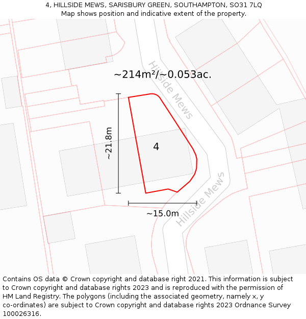 4, HILLSIDE MEWS, SARISBURY GREEN, SOUTHAMPTON, SO31 7LQ: Plot and title map