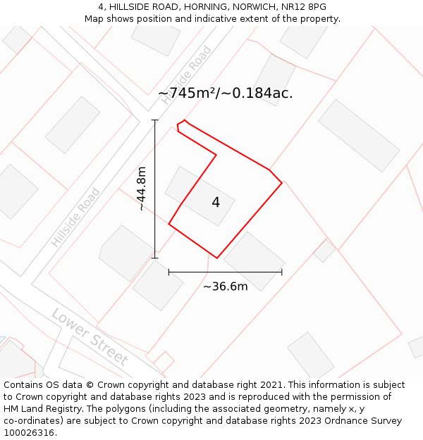 4, HILLSIDE ROAD, HORNING, NORWICH, NR12 8PG: Plot and title map