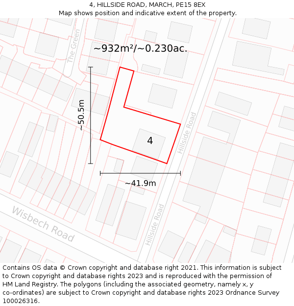 4, HILLSIDE ROAD, MARCH, PE15 8EX: Plot and title map