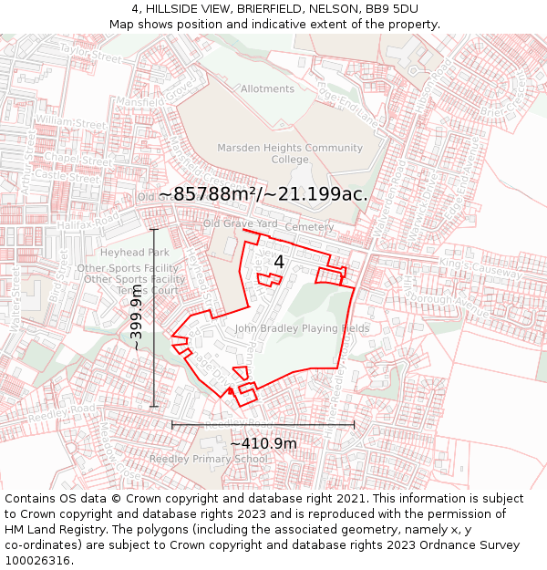 4, HILLSIDE VIEW, BRIERFIELD, NELSON, BB9 5DU: Plot and title map