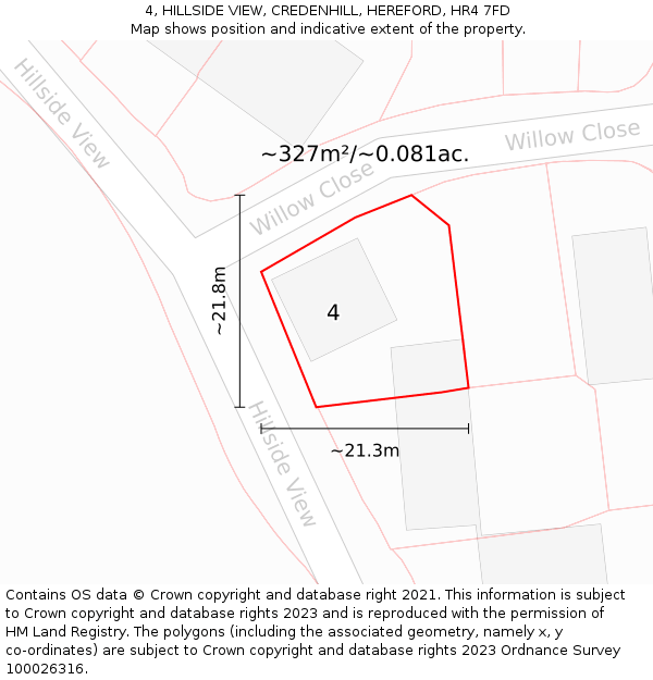 4, HILLSIDE VIEW, CREDENHILL, HEREFORD, HR4 7FD: Plot and title map