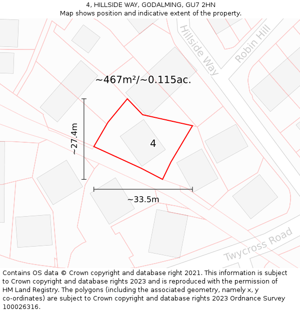 4, HILLSIDE WAY, GODALMING, GU7 2HN: Plot and title map