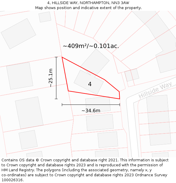4, HILLSIDE WAY, NORTHAMPTON, NN3 3AW: Plot and title map