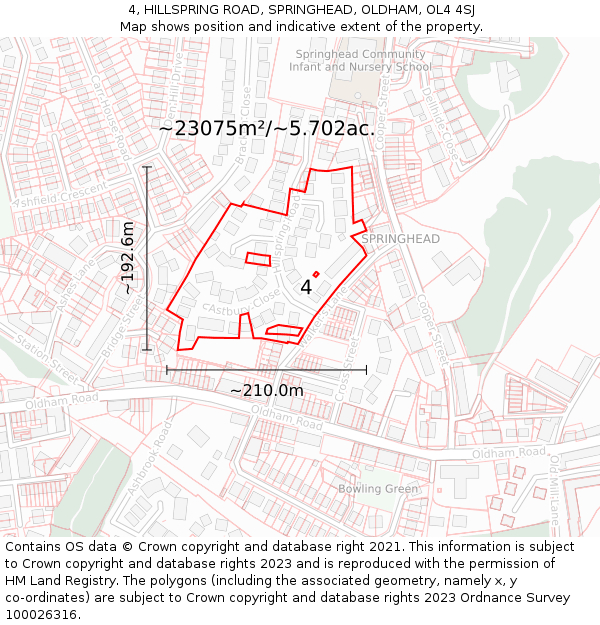 4, HILLSPRING ROAD, SPRINGHEAD, OLDHAM, OL4 4SJ: Plot and title map