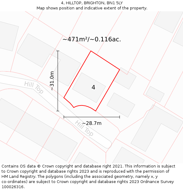 4, HILLTOP, BRIGHTON, BN1 5LY: Plot and title map