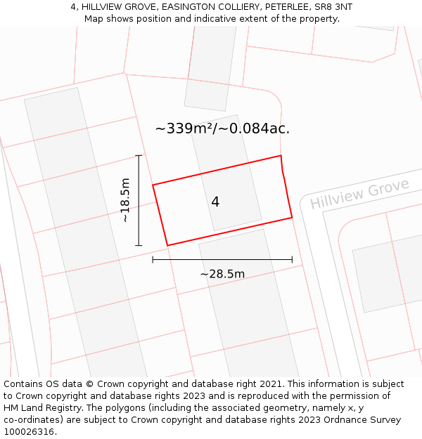 4, HILLVIEW GROVE, EASINGTON COLLIERY, PETERLEE, SR8 3NT: Plot and title map