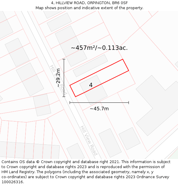 4, HILLVIEW ROAD, ORPINGTON, BR6 0SF: Plot and title map