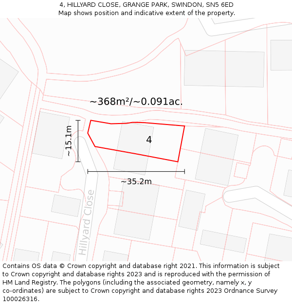 4, HILLYARD CLOSE, GRANGE PARK, SWINDON, SN5 6ED: Plot and title map