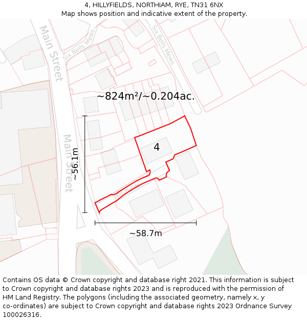 4, HILLYFIELDS, NORTHIAM, RYE, TN31 6NX: Plot and title map