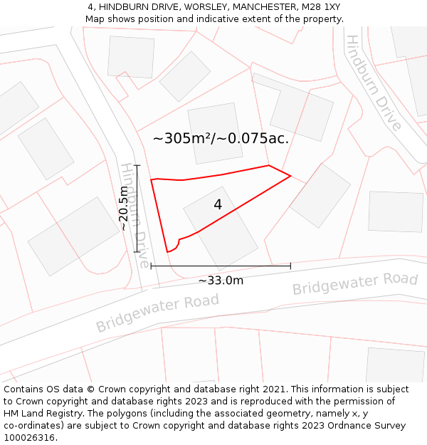 4, HINDBURN DRIVE, WORSLEY, MANCHESTER, M28 1XY: Plot and title map