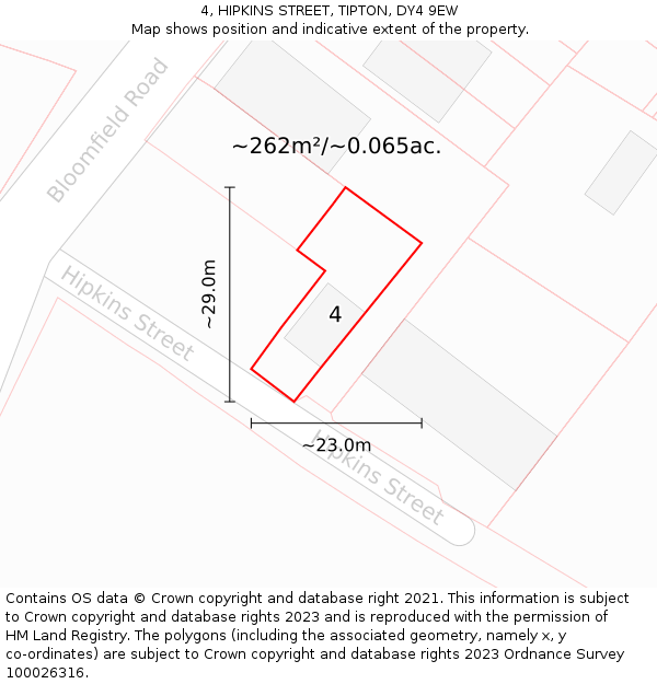 4, HIPKINS STREET, TIPTON, DY4 9EW: Plot and title map