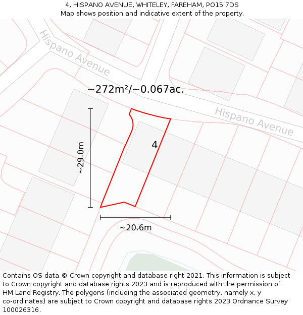 4, HISPANO AVENUE, WHITELEY, FAREHAM, PO15 7DS: Plot and title map