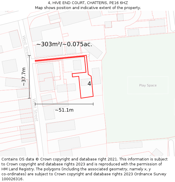 4, HIVE END COURT, CHATTERIS, PE16 6HZ: Plot and title map
