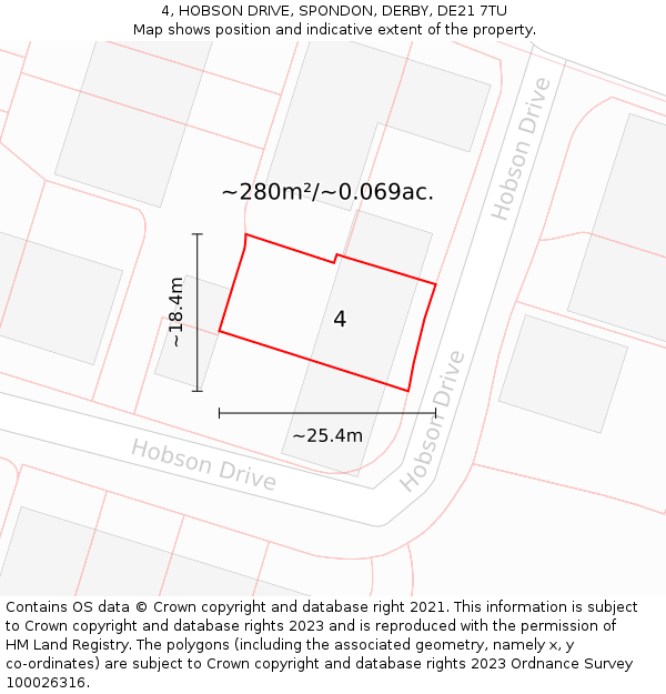 4, HOBSON DRIVE, SPONDON, DERBY, DE21 7TU: Plot and title map