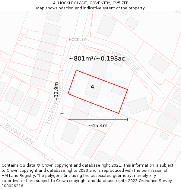 4, HOCKLEY LANE, COVENTRY, CV5 7FR: Plot and title map