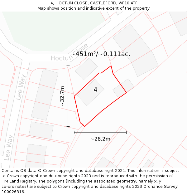 4, HOCTUN CLOSE, CASTLEFORD, WF10 4TF: Plot and title map