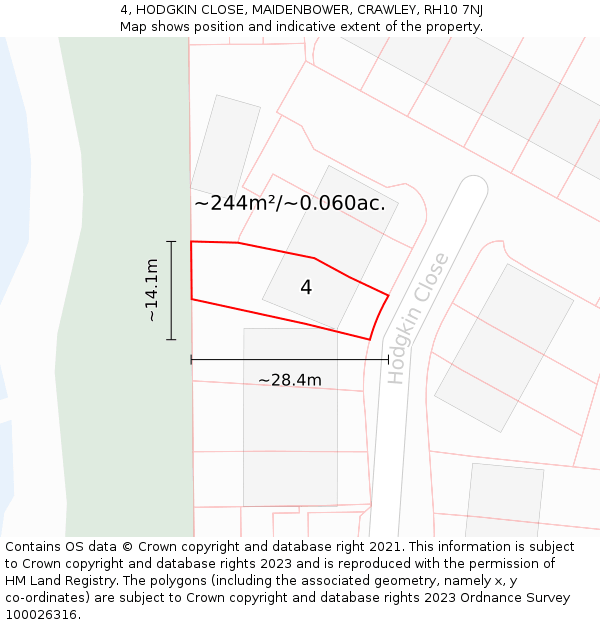 4, HODGKIN CLOSE, MAIDENBOWER, CRAWLEY, RH10 7NJ: Plot and title map