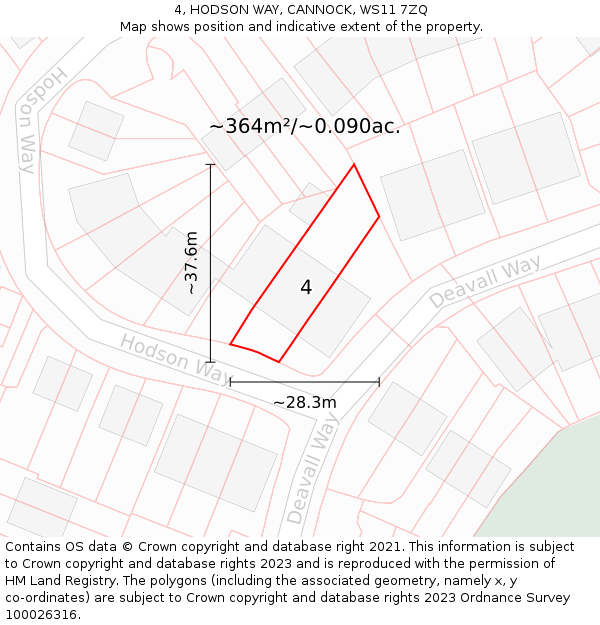 4, HODSON WAY, CANNOCK, WS11 7ZQ: Plot and title map