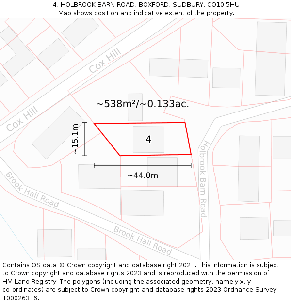 4, HOLBROOK BARN ROAD, BOXFORD, SUDBURY, CO10 5HU: Plot and title map