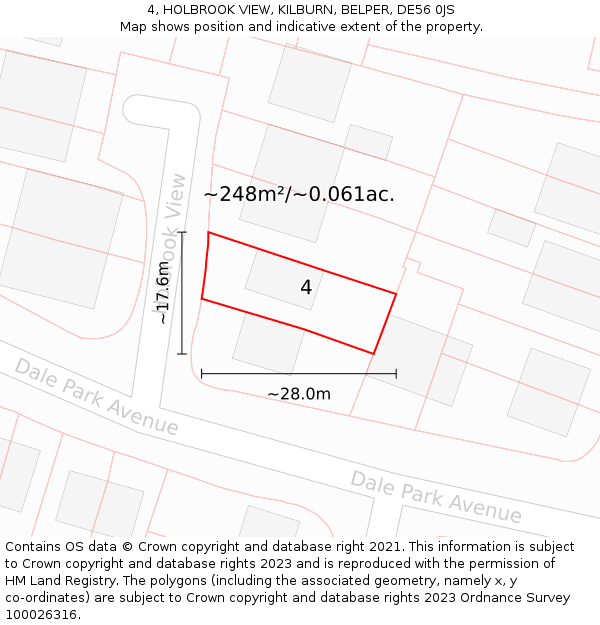 4, HOLBROOK VIEW, KILBURN, BELPER, DE56 0JS: Plot and title map