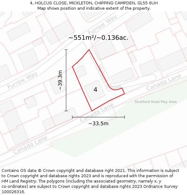 4, HOLCUS CLOSE, MICKLETON, CHIPPING CAMPDEN, GL55 6UH: Plot and title map