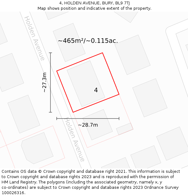 4, HOLDEN AVENUE, BURY, BL9 7TJ: Plot and title map