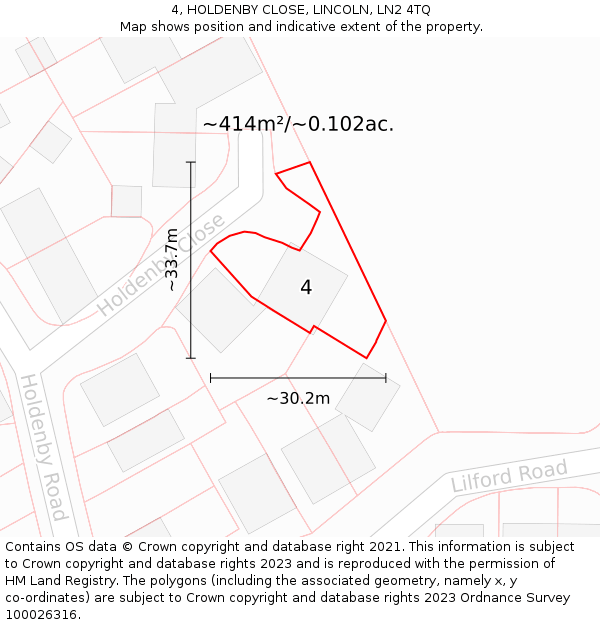 4, HOLDENBY CLOSE, LINCOLN, LN2 4TQ: Plot and title map