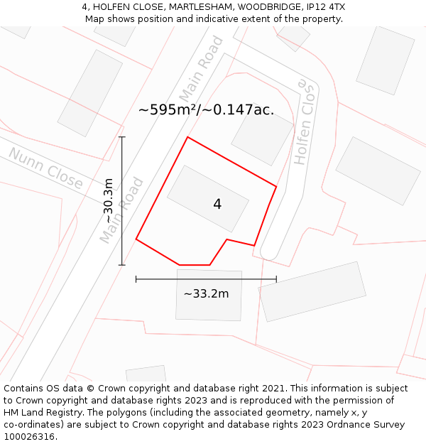4, HOLFEN CLOSE, MARTLESHAM, WOODBRIDGE, IP12 4TX: Plot and title map