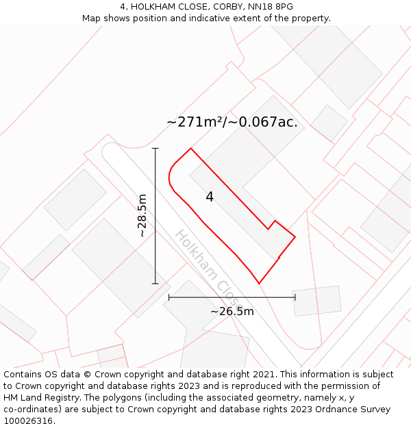 4, HOLKHAM CLOSE, CORBY, NN18 8PG: Plot and title map