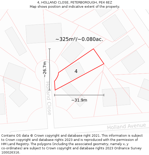 4, HOLLAND CLOSE, PETERBOROUGH, PE4 6EZ: Plot and title map