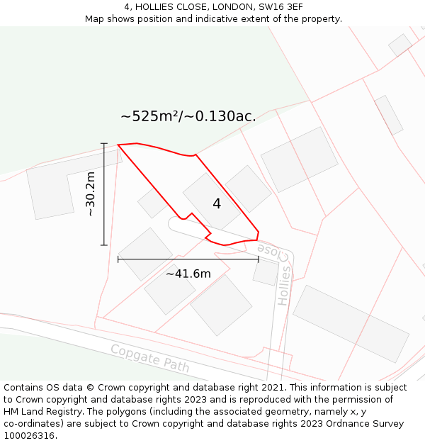 4, HOLLIES CLOSE, LONDON, SW16 3EF: Plot and title map