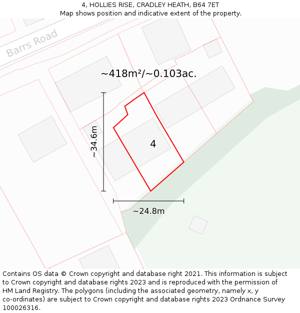4, HOLLIES RISE, CRADLEY HEATH, B64 7ET: Plot and title map