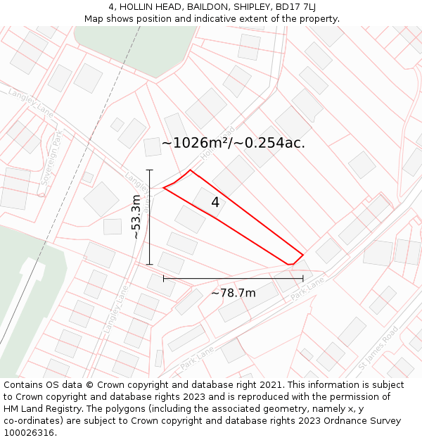 4, HOLLIN HEAD, BAILDON, SHIPLEY, BD17 7LJ: Plot and title map
