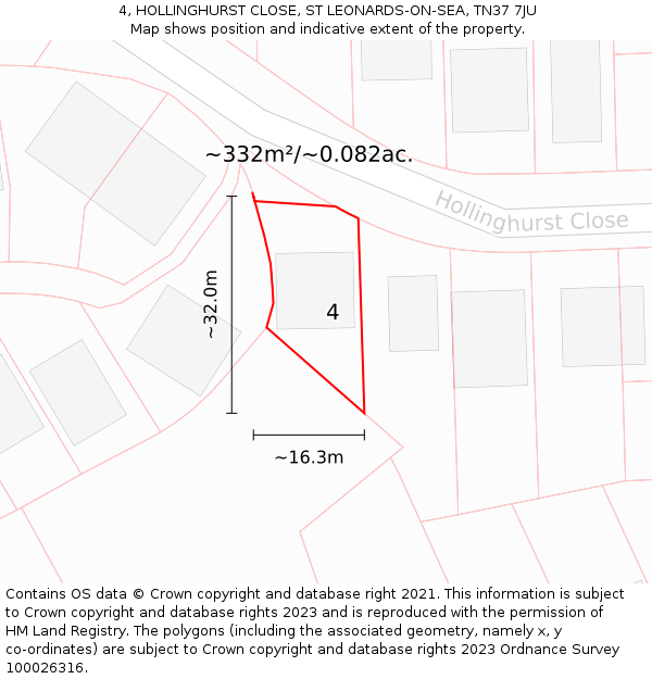 4, HOLLINGHURST CLOSE, ST LEONARDS-ON-SEA, TN37 7JU: Plot and title map