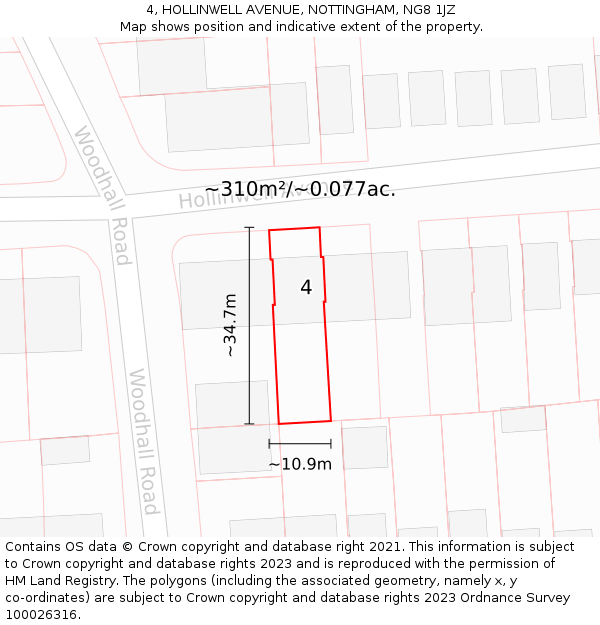 4, HOLLINWELL AVENUE, NOTTINGHAM, NG8 1JZ: Plot and title map