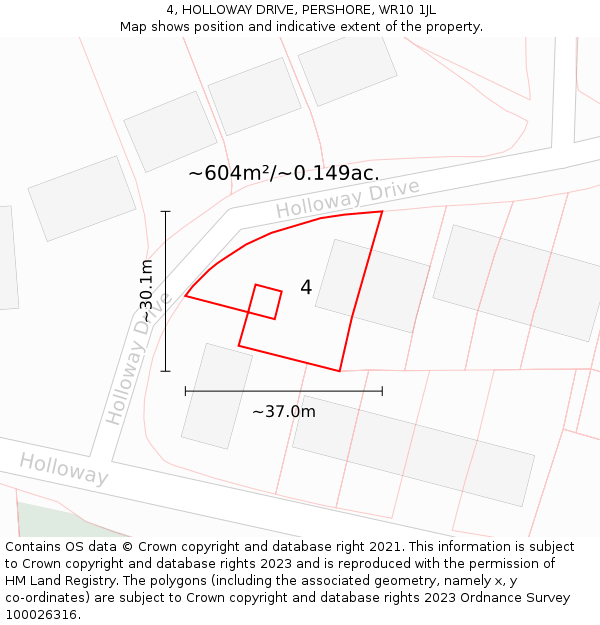 4, HOLLOWAY DRIVE, PERSHORE, WR10 1JL: Plot and title map