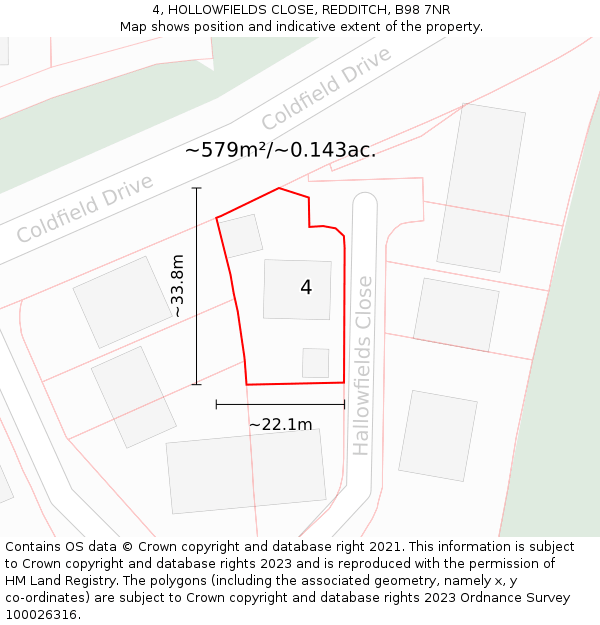 4, HOLLOWFIELDS CLOSE, REDDITCH, B98 7NR: Plot and title map