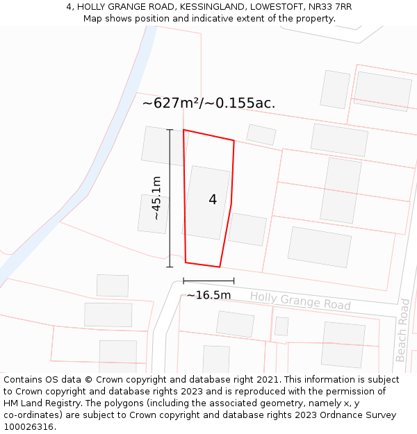 4, HOLLY GRANGE ROAD, KESSINGLAND, LOWESTOFT, NR33 7RR: Plot and title map