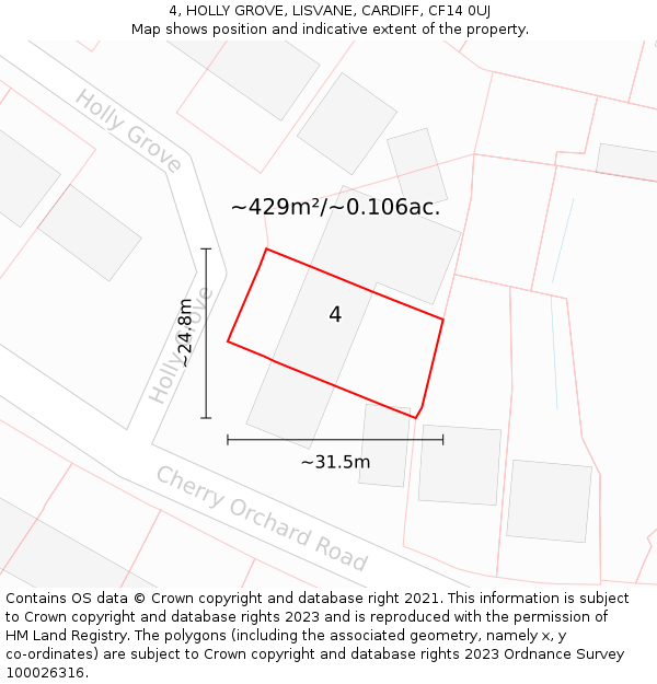 4, HOLLY GROVE, LISVANE, CARDIFF, CF14 0UJ: Plot and title map