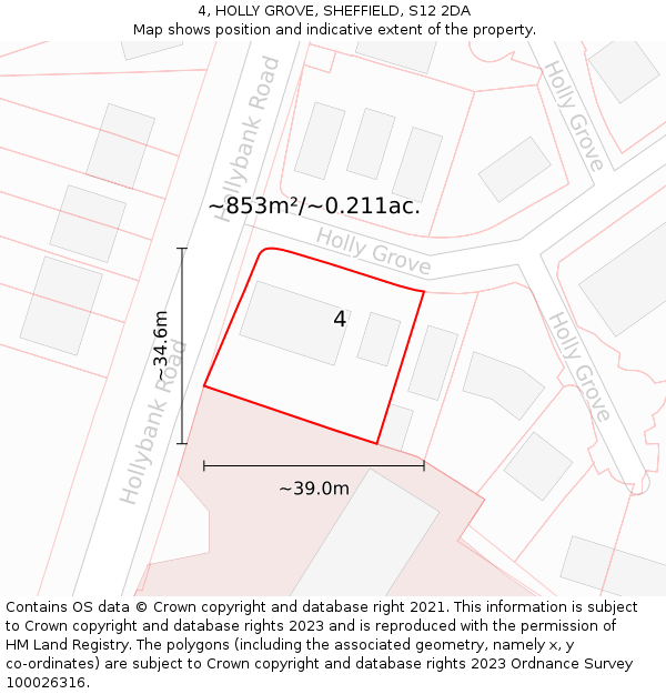4, HOLLY GROVE, SHEFFIELD, S12 2DA: Plot and title map
