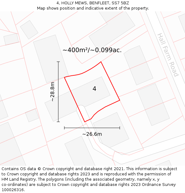 4, HOLLY MEWS, BENFLEET, SS7 5BZ: Plot and title map