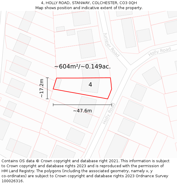 4, HOLLY ROAD, STANWAY, COLCHESTER, CO3 0QH: Plot and title map
